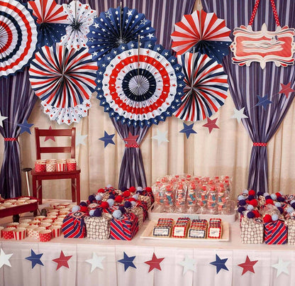 Red, White And Blue Hanging Paper Fan Party Supplies Background Wall Decoration