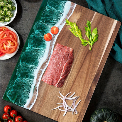 Acacia Wood Resin Wave Cutting Board Ocean River Serving Tray 46x23cm