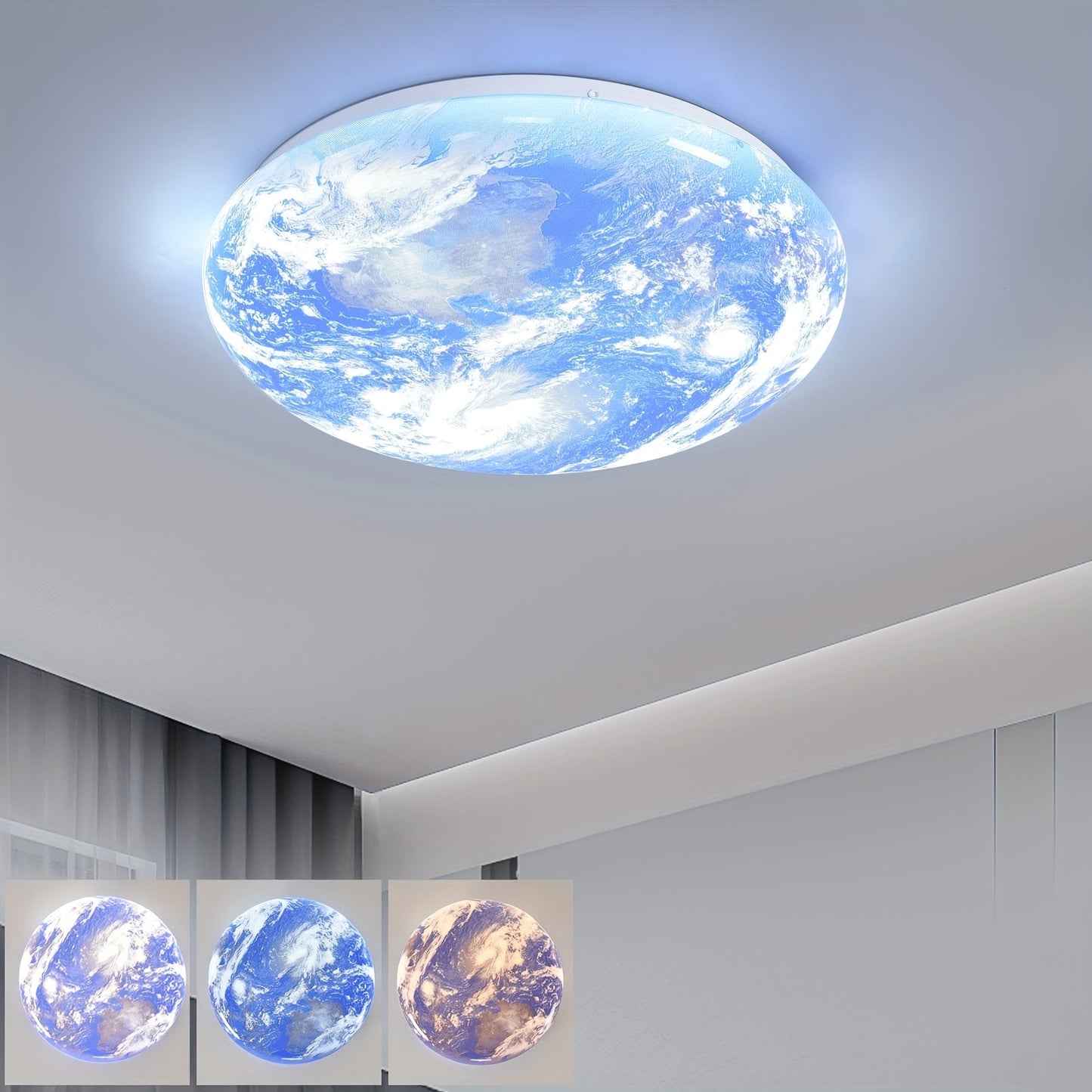 Modern LED Flush Ceiling Light Earth Globe 3CCT Daylight White Smart Control