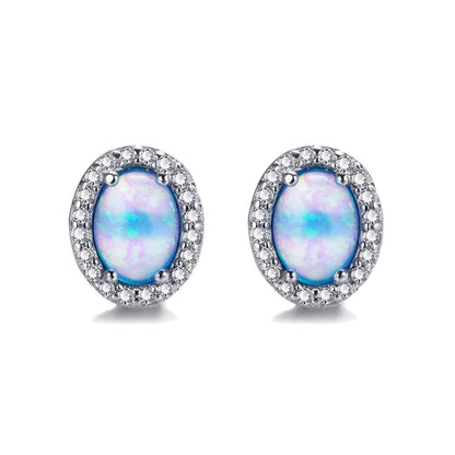 Oval White Opal Edge White Small Diamond Studs