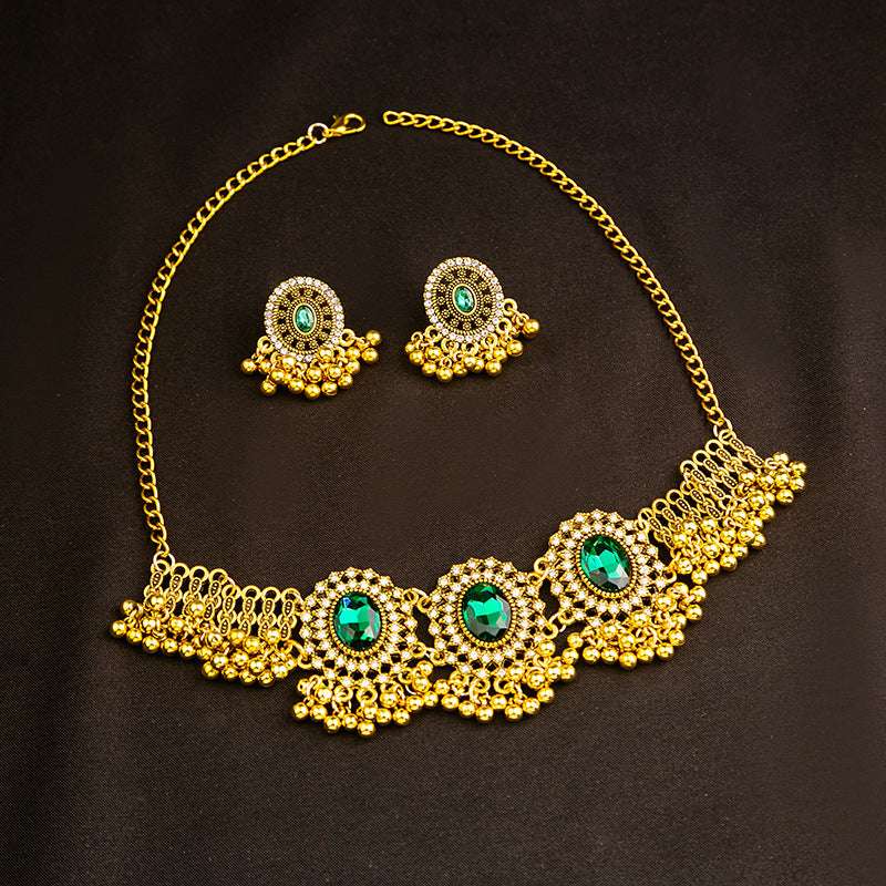 Women's Vintage Moonstone Necklace Pearl Earrings Set
