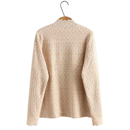 Loose Plus Size Women's Fleece Half Turtleneck Lace T-shirt