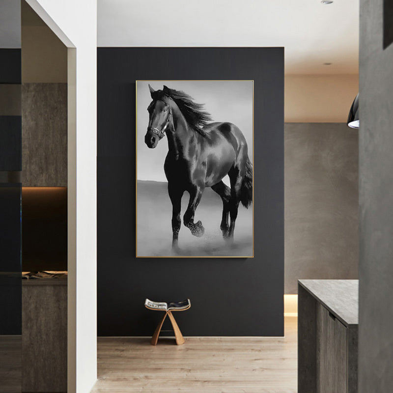 Toile murale décorative cheval noir, salon, décoration intérieure