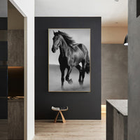 Toile murale décorative cheval noir, salon, décoration intérieure