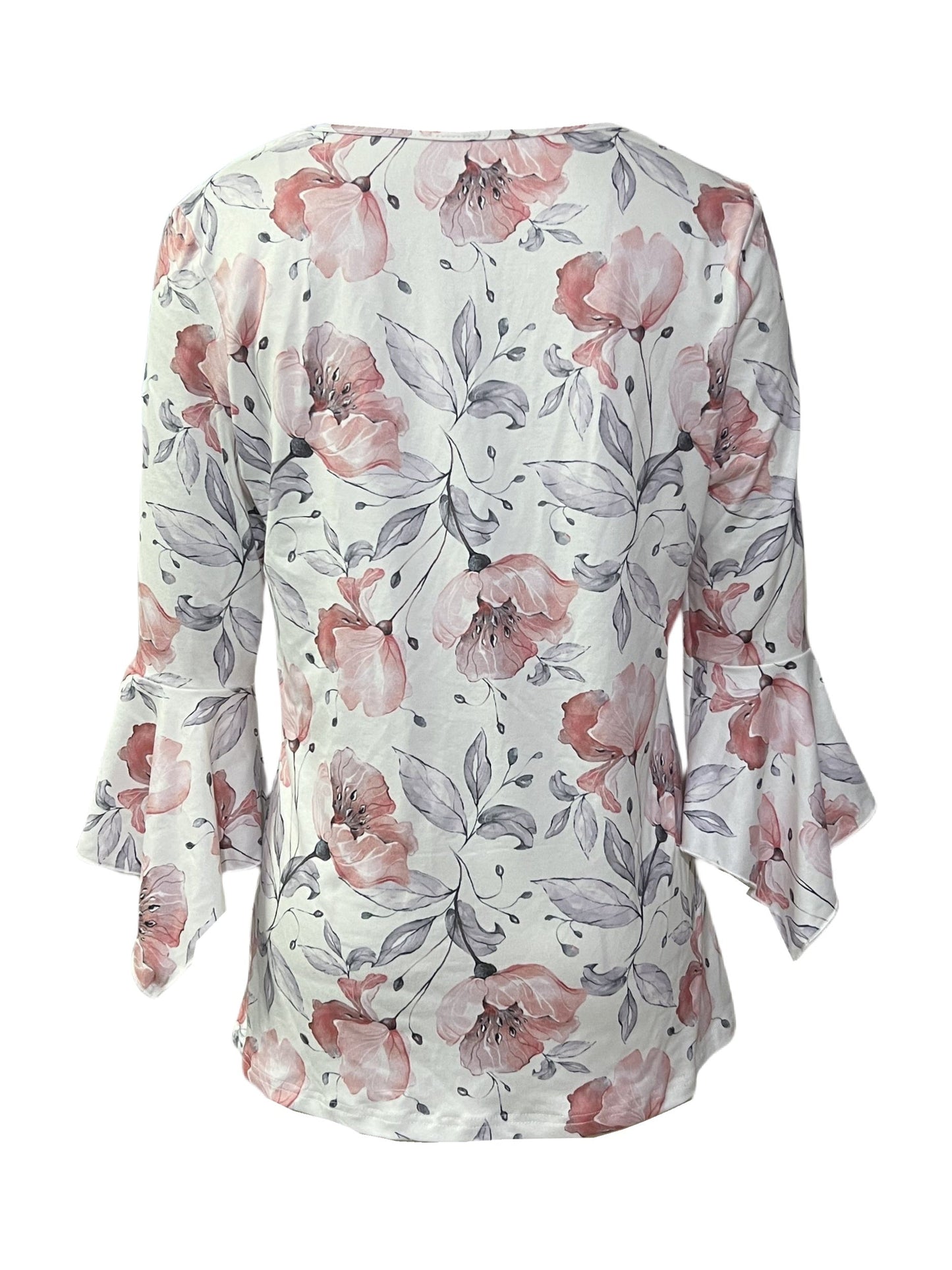 Spring And Autumn New Printed Spike Button Irregular Three-quarter Sleeve T-shirt Casual Top