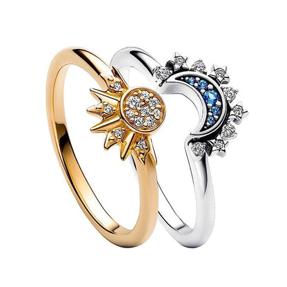 Anillos de Sol y Luna con diamantes de imitación para pareja, joyas para el Día de San Valentín