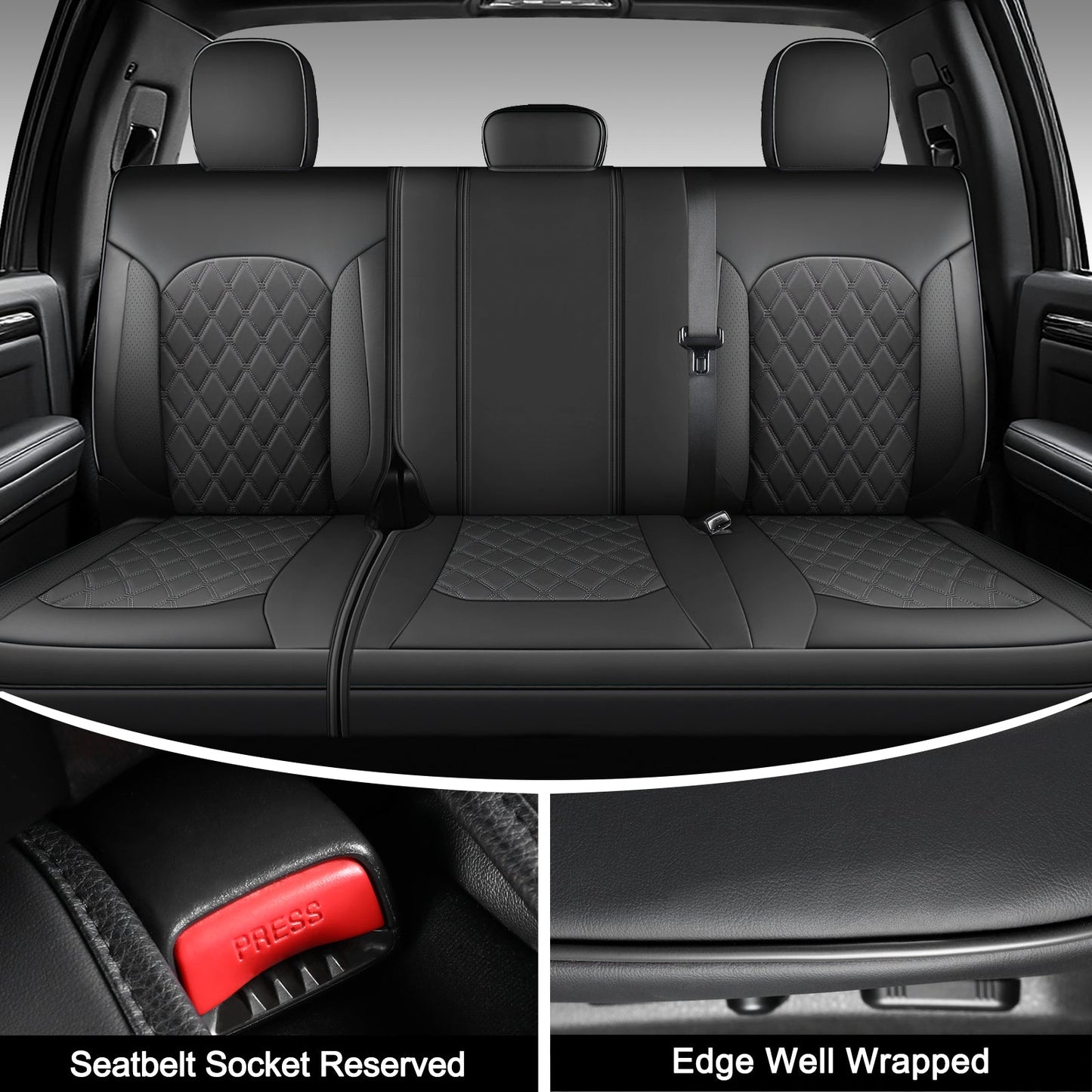 Umbrauto Custom Fit Seat Covers for Ford F150, Pickup Truck Nappa Leather Seatcovers for 2015-2025 Ford F150 SuperCrew/ 2017-2025 F250 F350 F450 Super Duty Crew Cab XL XLT Lariat King Ranch Platinum,Black