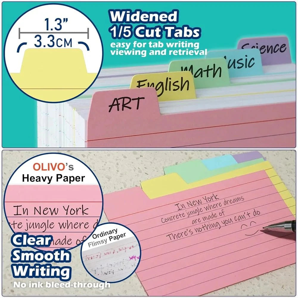 50 Pcs Index Label Papers with Tabs – 5 Colors