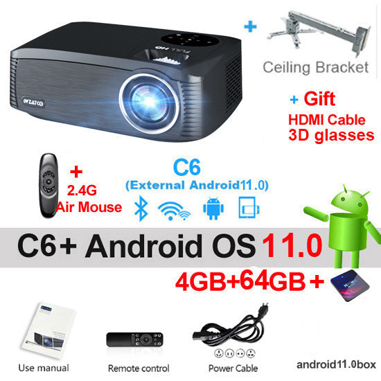Smart Android 4K HD Projector – 1080P Home & School Laser Projector