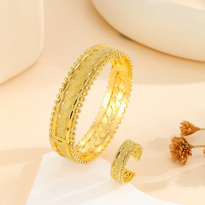 2pcs Vintage Gold Plated Bracelet, Open Bracelet Ring Jewelry, Women's Festival Wedding Jewelry Set