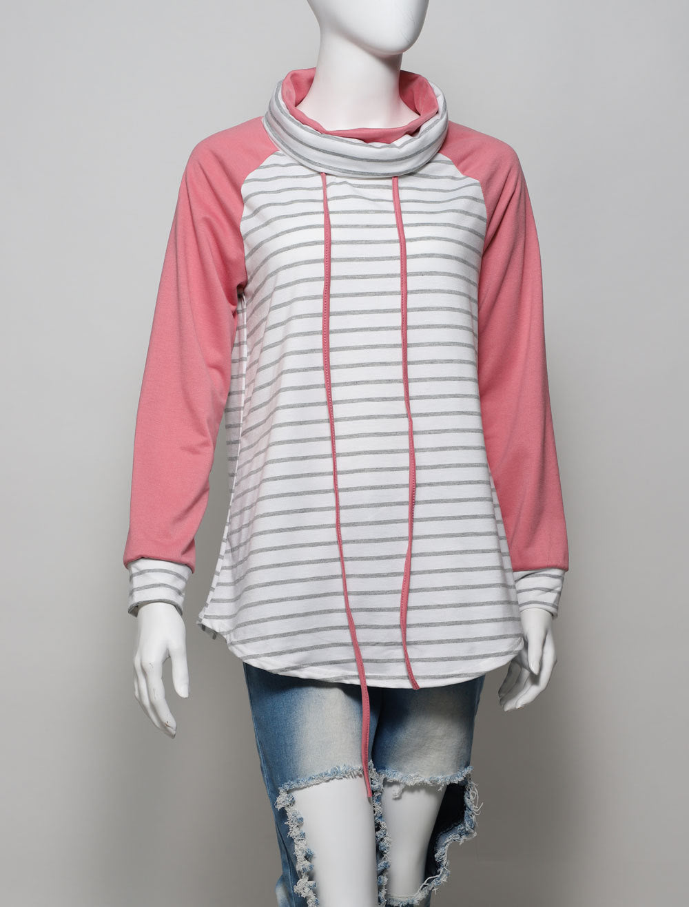 Suéter de algodón nuevo, mangas rosadas y rayas azules, para otoño o invierno, para chica de secundaria o universidad.