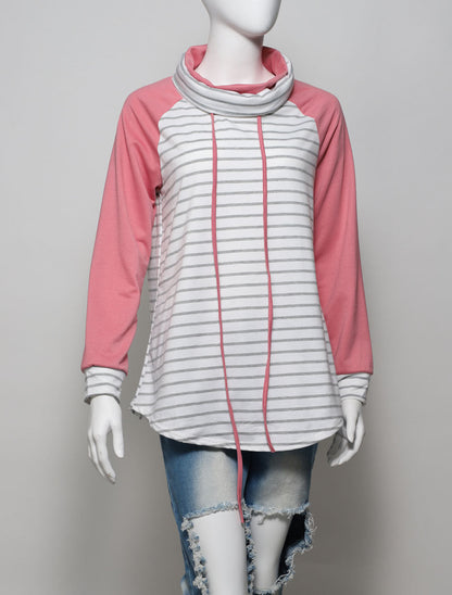 Suéter de algodón nuevo, mangas rosadas y rayas azules, para otoño o invierno, para chica de secundaria o universidad.