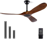 52 Inch Solid Wood Ceiling Fan 3-Blade DC Motor Remote