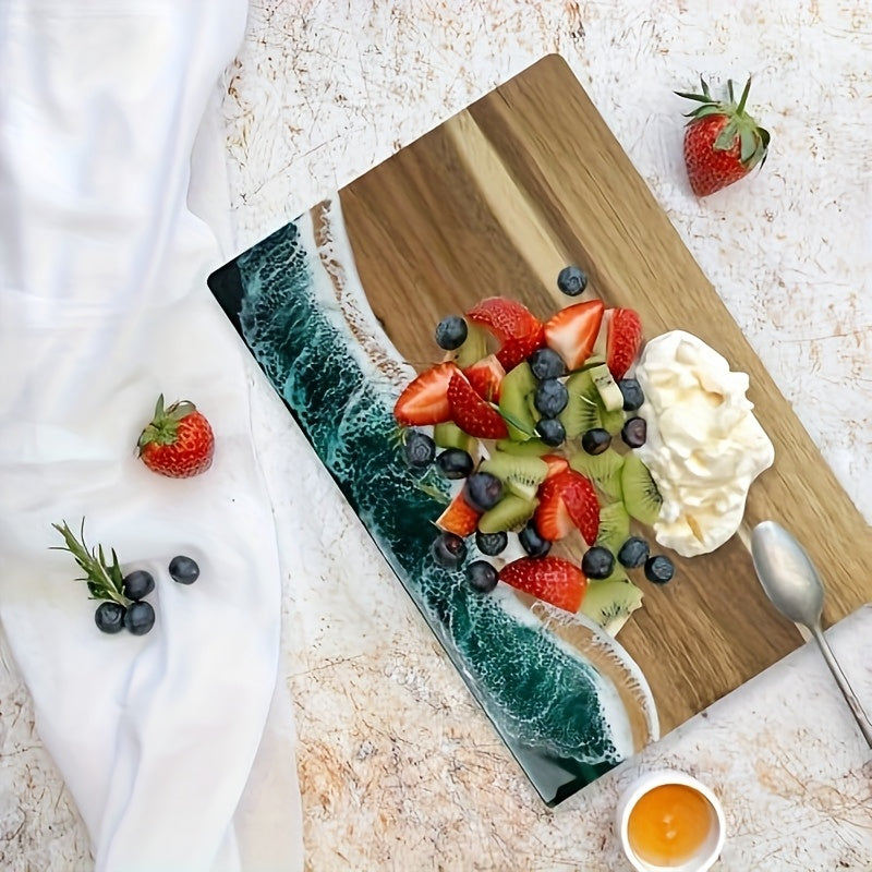 Acacia Wood Resin Wave Cutting Board Ocean River Serving Tray 46x23cm