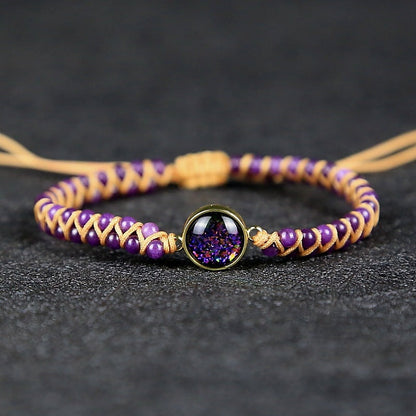Bracelet de yoga tressé en pierre naturelle violette « Univers étoilé »