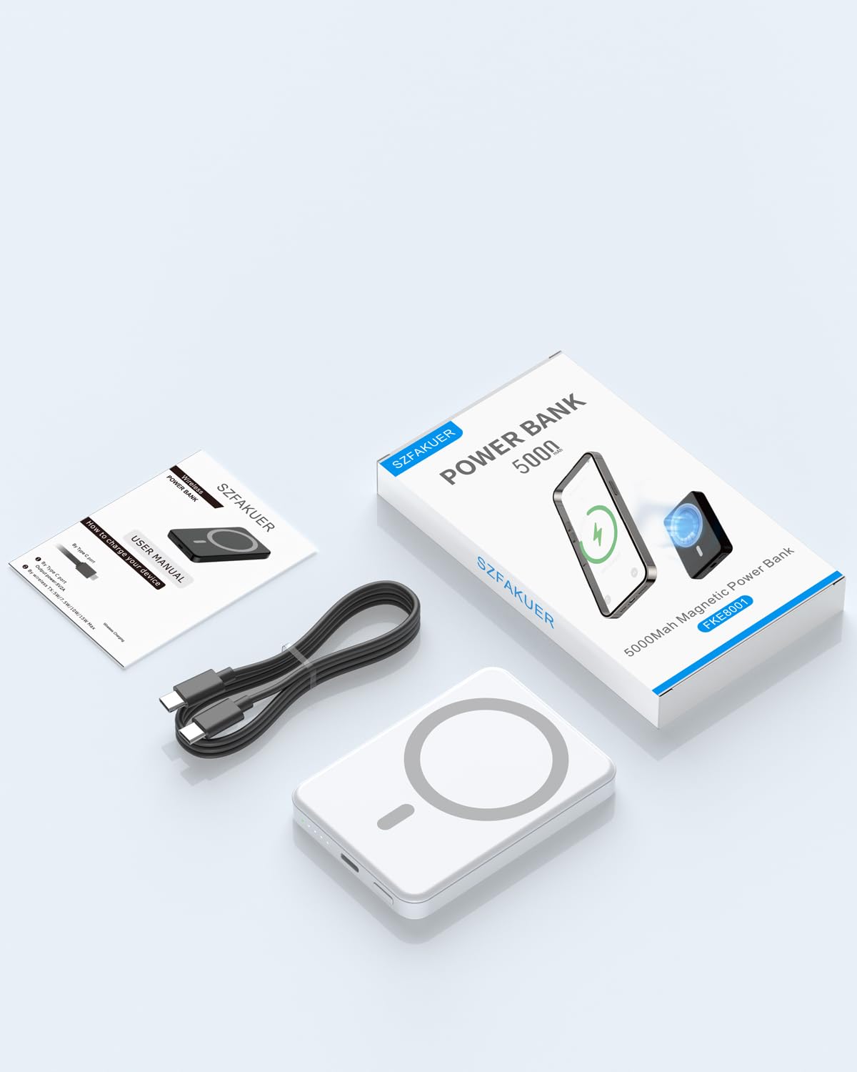 Magnetic Portable Charger, Ultra Slim Magnetic Power Bank With Usb-C Cable Iphon