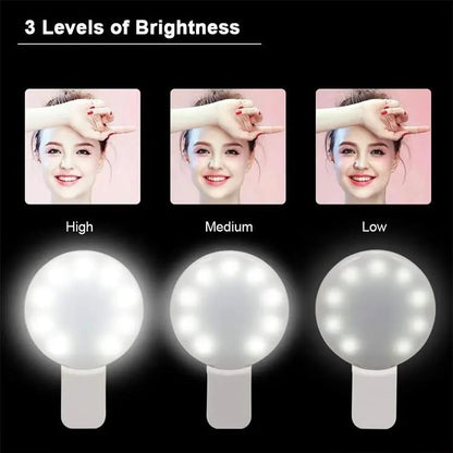 Selfie Ring Light, Small Pocket-Size, 3 Brightness Levels, Rechargeable, Phone C