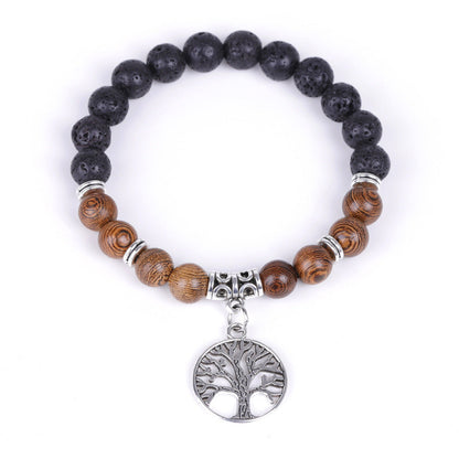 Bracelet Arbre de Vie Pendentif Cadre de Porte Bois Noir Fait Main Perlé