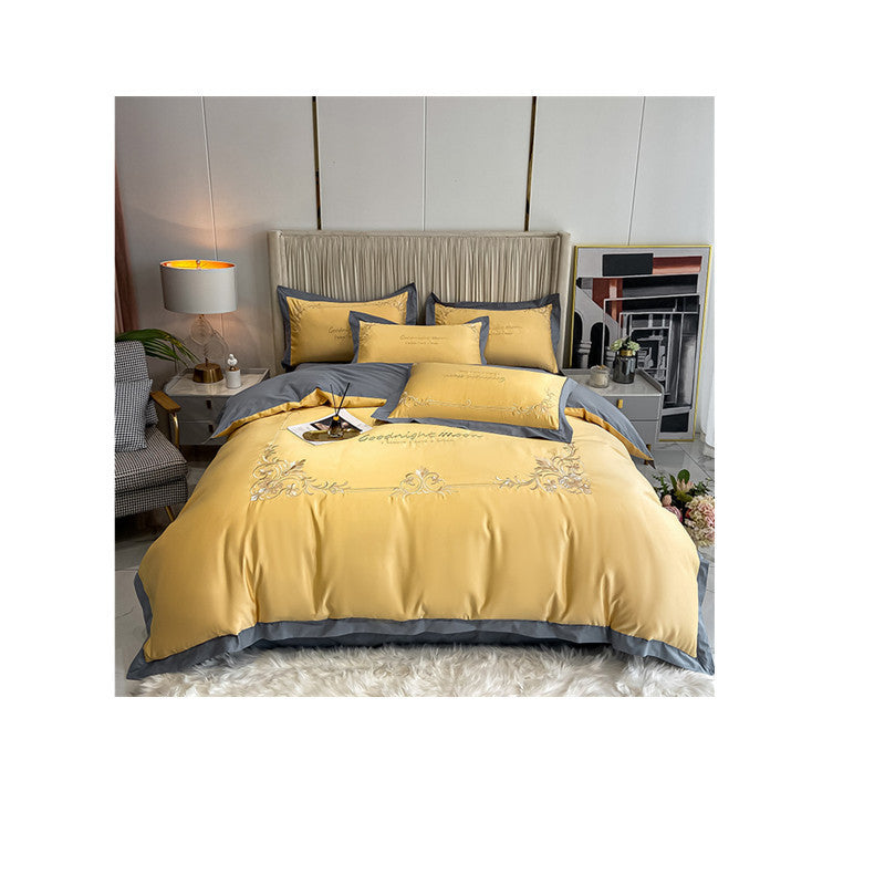 Juego de ropa de cama de cuatro piezas de algodón puro y seda lavada bordada