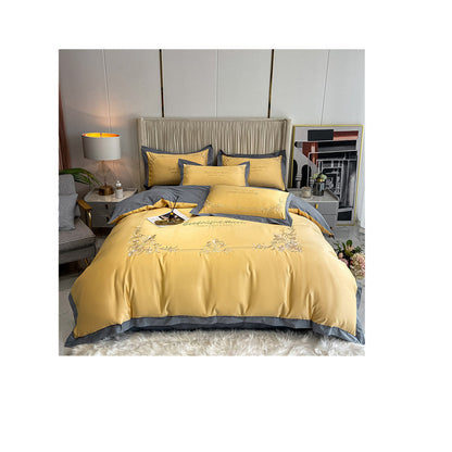 Juego de ropa de cama de cuatro piezas de algodón puro y seda lavada bordada