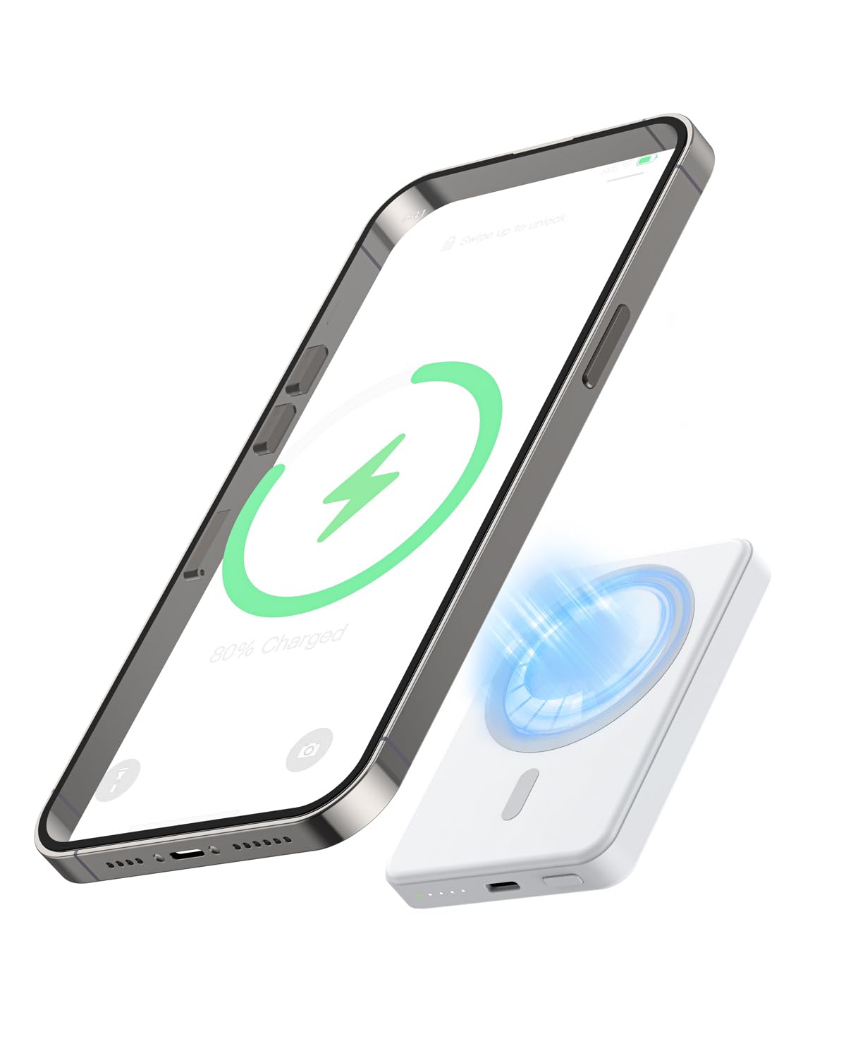 Magnetic Portable Charger, Ultra Slim Magnetic Power Bank With Usb-C Cable Iphon