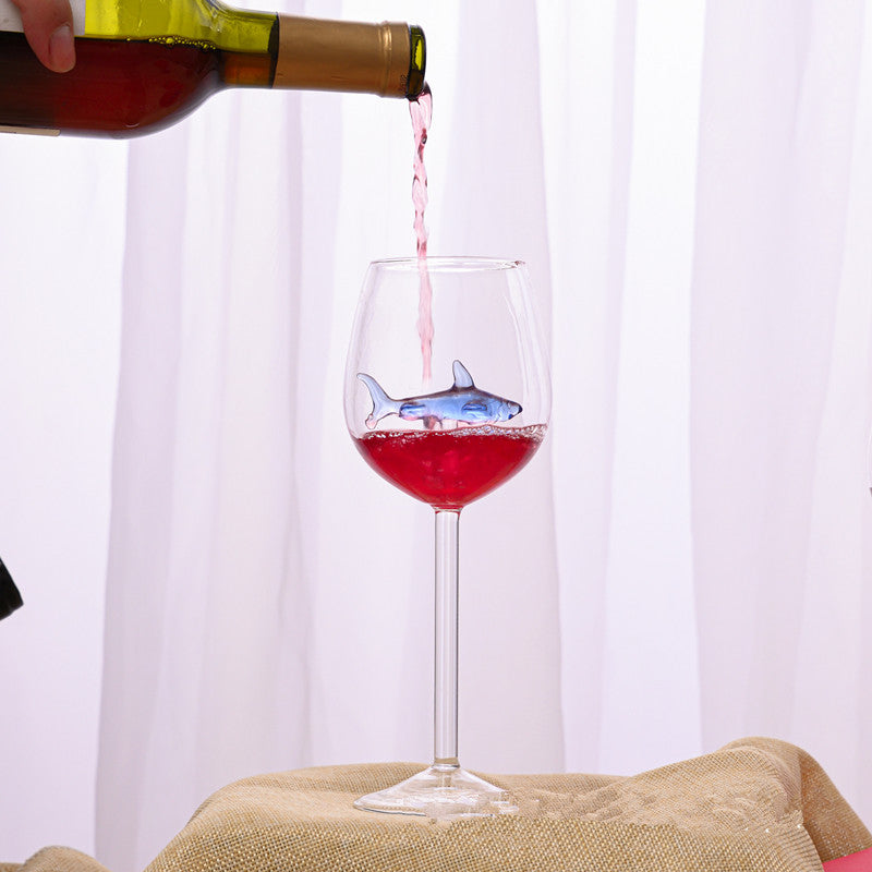 Verres à vin rouge avec requin à l'intérieur Verres à pied en verre transparent sans plomb pour la maison, le bar, les fêtes HFing