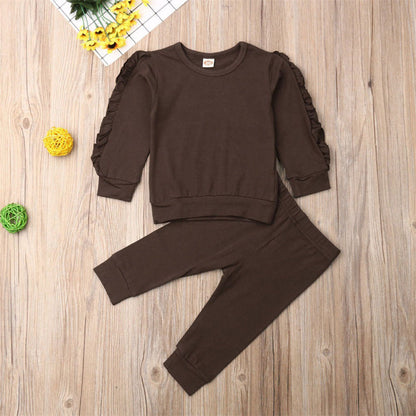 Bébé nouveau-né garçons filles à volants pull uni à manches longues sweat-shirt hauts pantalon nourrisson enfants 2 pièces tenues ensemble de vêtements d'automne