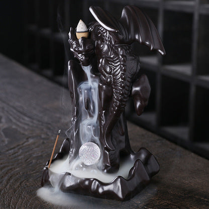 Ceramic Smoke Backflow Incense Burner Nordic Pterodactyl LED Lights Backflow Stove Ornaments