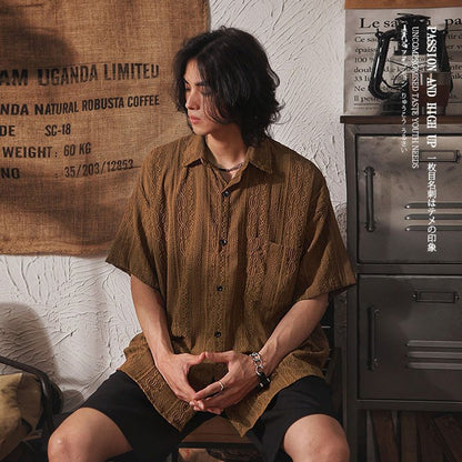Retro Niche Design Hollow-out Short-sleeved Shirt For Men