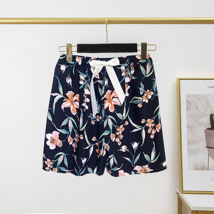 Pantalon de pyjama en soie de coton pour femme, short d'été fin et décontracté