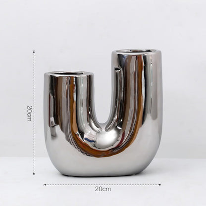 Modern Light Luxury Irregular Silver Plated Ceramic Vase