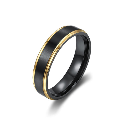 Bague Or Noir Acier Titane Brossé