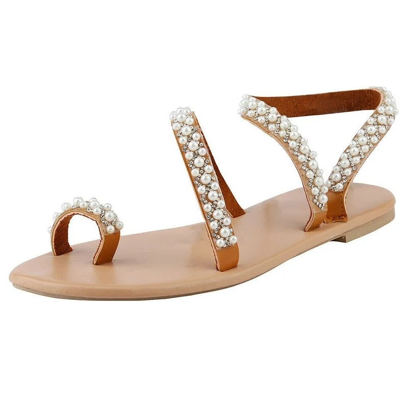 Chaussures de plage grande taille à strass et semelle plate