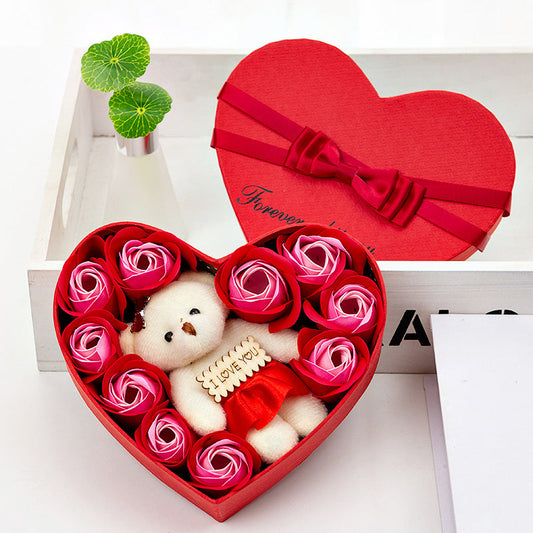 10 Roses Fleur de Savon Boîte Cadeau Ours Noël Petite Amie Anniversaire Cadeau de Mariage pour la Saint-Valentin