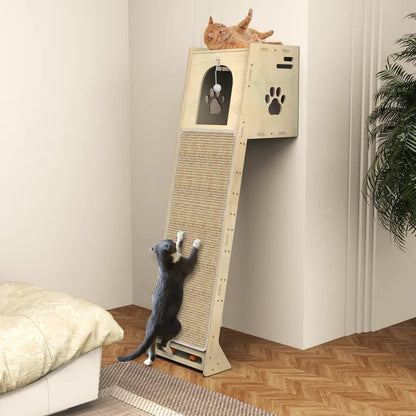 Luxury Wall-Leaning Cat Climbing Tower — Modern Cat Climber with Scratching Mat & Perch