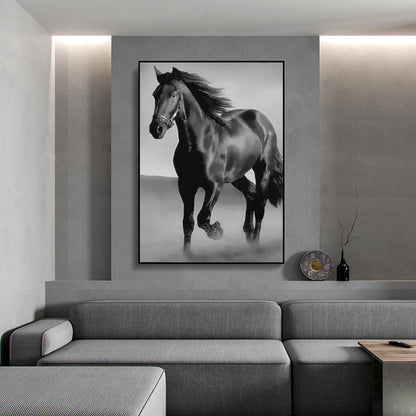 Toile murale décorative cheval noir, salon, décoration intérieure