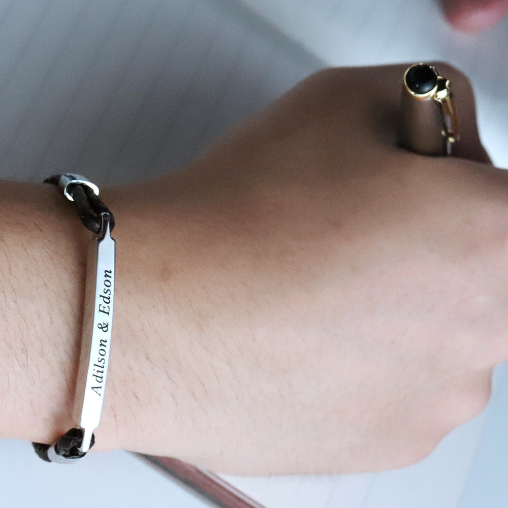 Bracelet en cuir pour homme avec lettres européennes et américaines, boucle magnétique en acier inoxydable
