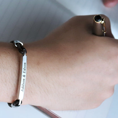 Bracelet en cuir pour homme avec lettres européennes et américaines, boucle magnétique en acier inoxydable