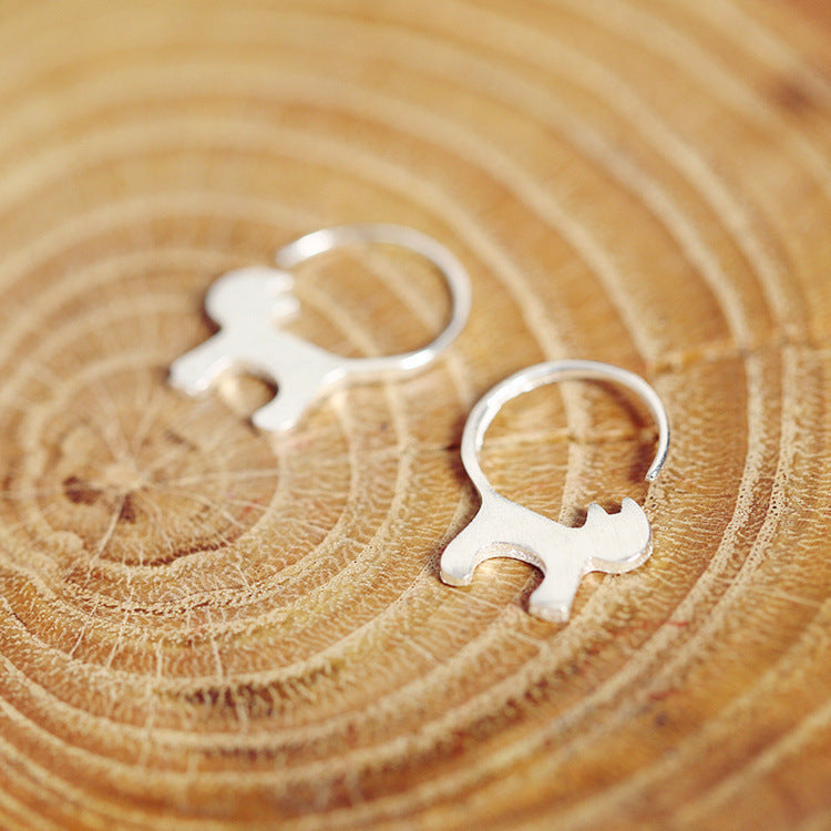 Boucles d'oreilles clous en argent sterling S925, boucles d'oreilles chat brossé, adorables chats coréens, bijoux en argent sterling