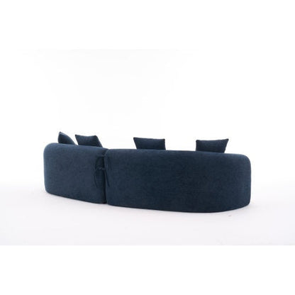 LY-025 COMPRESSION SOFA4 Seater Blue Sofa With Wood Grain Chenille Fabric, 30D ,60 Hardness Full Sponge,4 Pillows For Living Room, Home Furniture Sleeper Sectional Sofa For Apartment