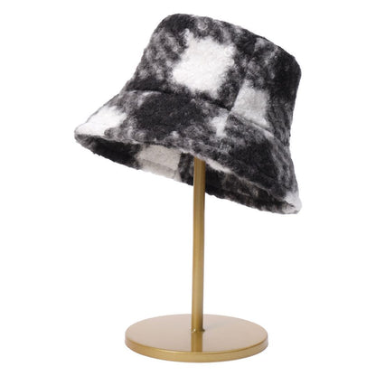 Cashmere Loop Tie Dyed Autumn And Winter New Plaid Face Small Warm Woolen Basin Hat