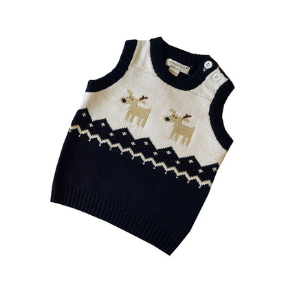 European And American Style Cotton Sweater Christmas Deer Children's Vest