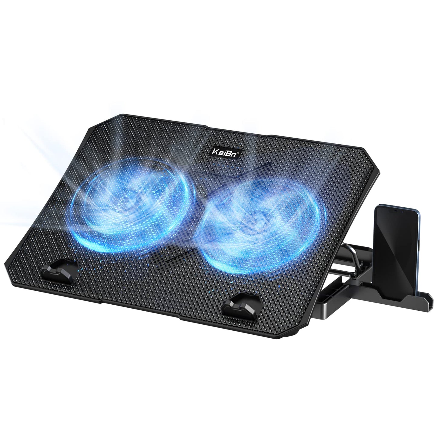 Base de enfriamiento para laptop – Ventilador doble con soporte ajustable y soporte para teléfono