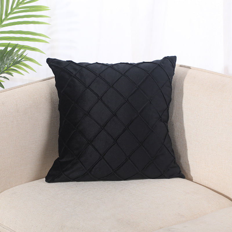 Taie d'oreiller en velours de couleur unie à carreaux, pour canapé, chevet, coussin en peluche courte