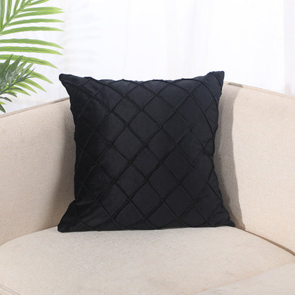 Taie d'oreiller en velours de couleur unie à carreaux, pour canapé, chevet, coussin en peluche courte