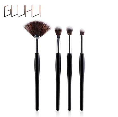 Ensemble de 8 pinceaux de maquillage – Manche noir et tubes argentés | Pinceaux professionnels à poils doux