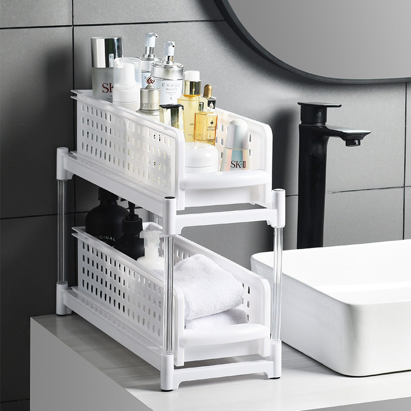 Solid Color Plastic Pull-out Double-layer Storage Rack