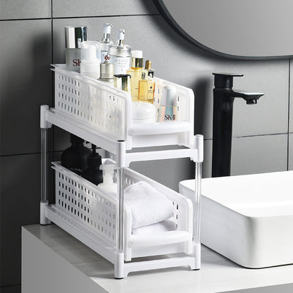 Solid Color Plastic Pull-out Double-layer Storage Rack