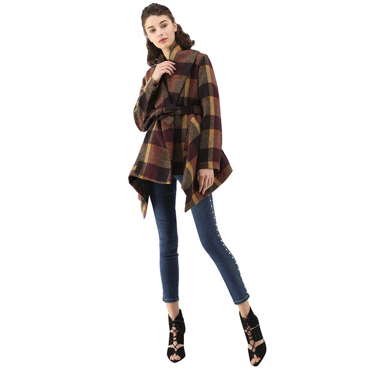 Nuevo abrigo de lana a cuadros multicolor otoño