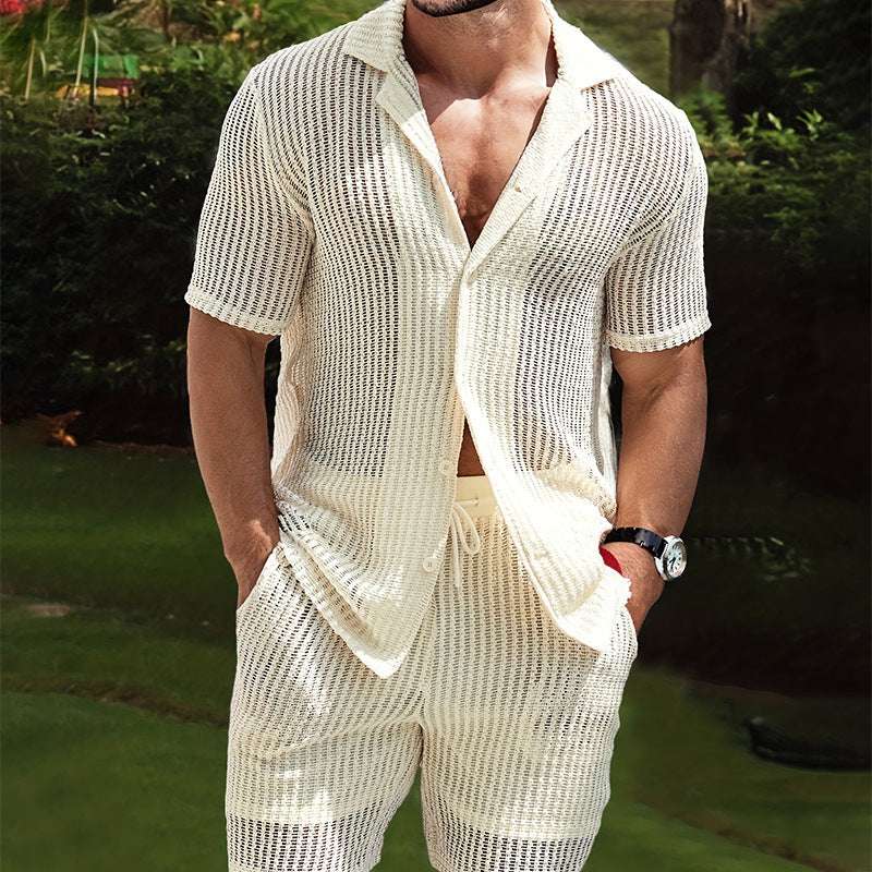 Men's Retro Cotton And Linen Stripes Henley Shirt Casual Loose Shirt Cardigan Lapel Men's Clothing